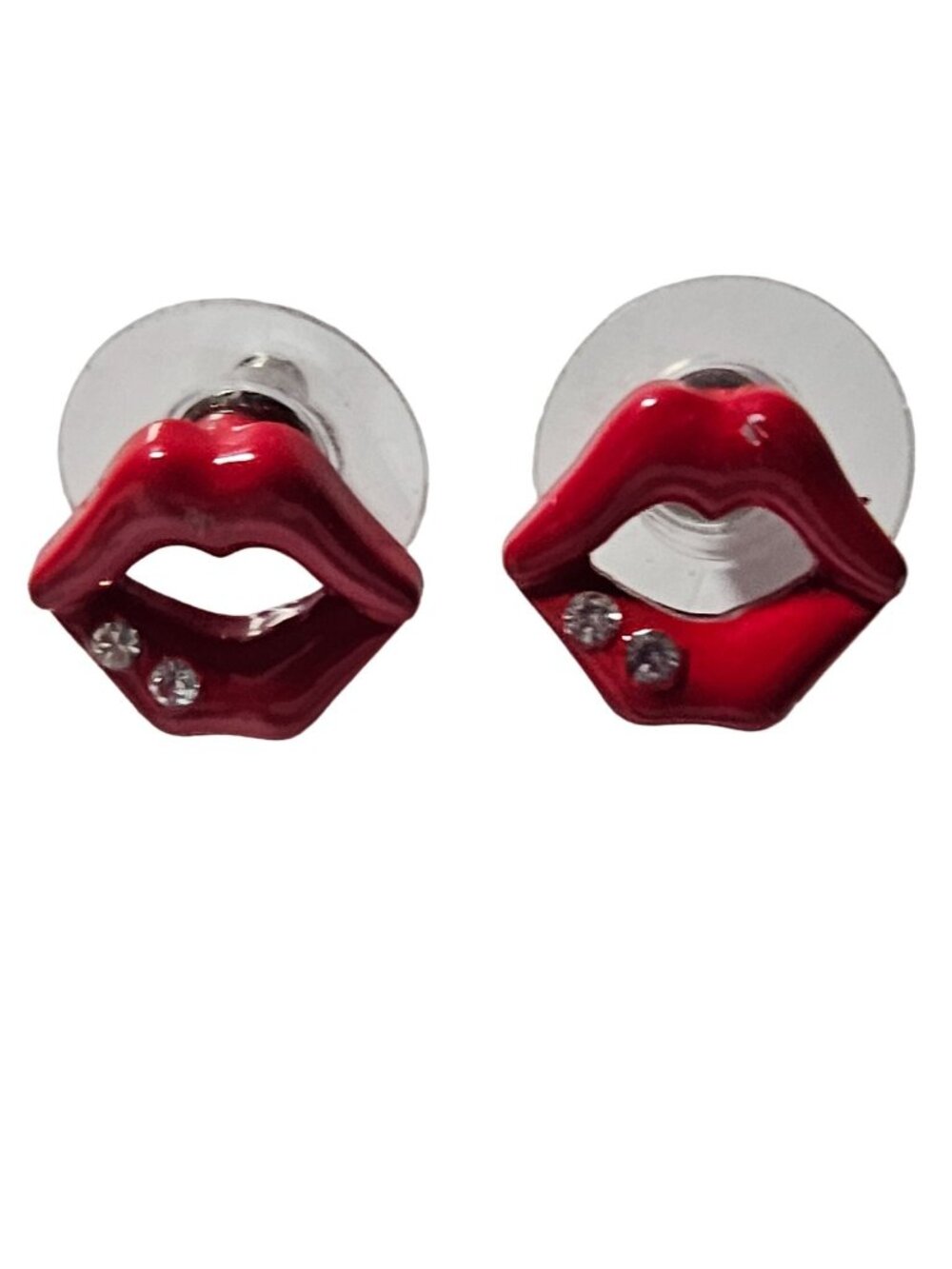 Retro 80s Red Lips Stud Earrings Rhinestone Fun Statement Fashion Jewelry Women